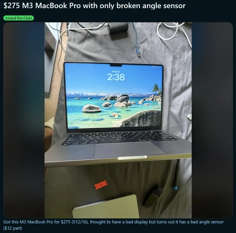 M3 MacBook Pro с якобы бракованным дисплеем ухватил удачливый покупатель всего за $275, а замена детали обойдётся лишь в $12