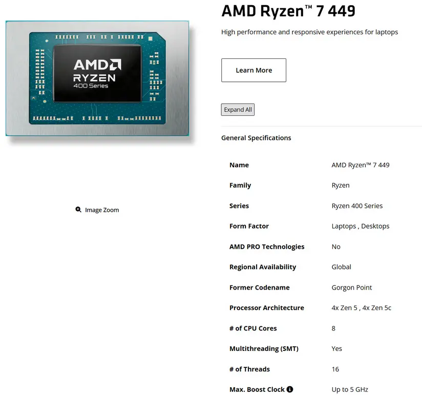 AMD запускает Ryzen 7 449 и Ryzen 5 439 без NPU &mdash; APU Gorgon охотятся за дешёвыми ноутбуками, игнорируя брендинг ИИ