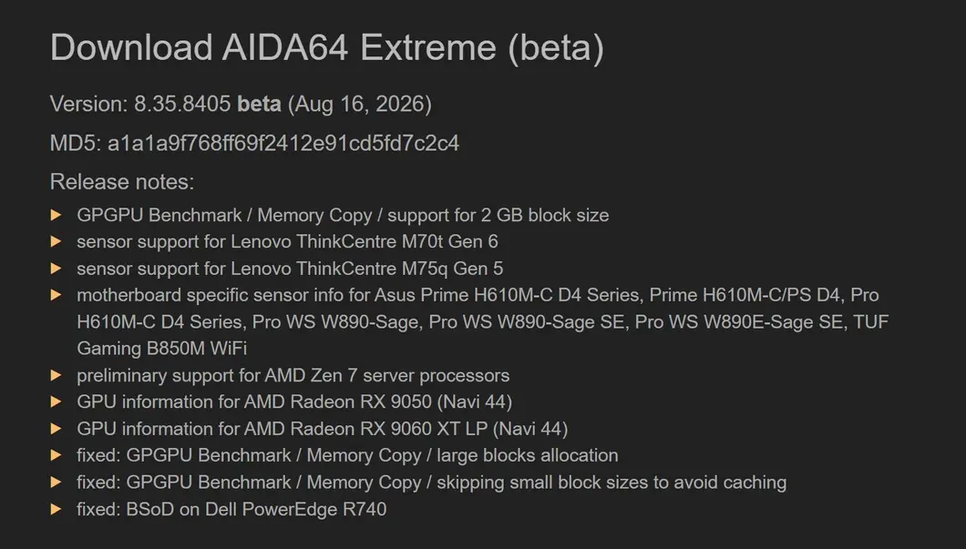 AIDA64 незаметно добавила поддержку серверных процессоров AMD Zen 7 почти за два года до выхода EPYC Florence