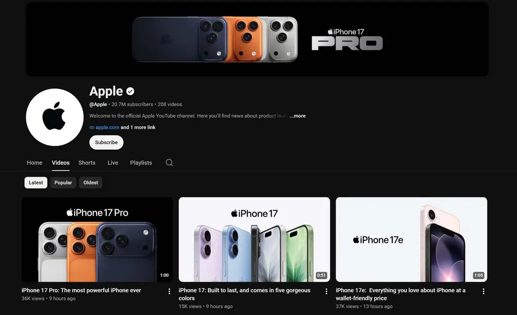 Apple продвигает старые видео iPhone 17 и других продуктов на своём YouTube-канале &mdash; возможно, это часть более широкой стратегии, а не ошибка.