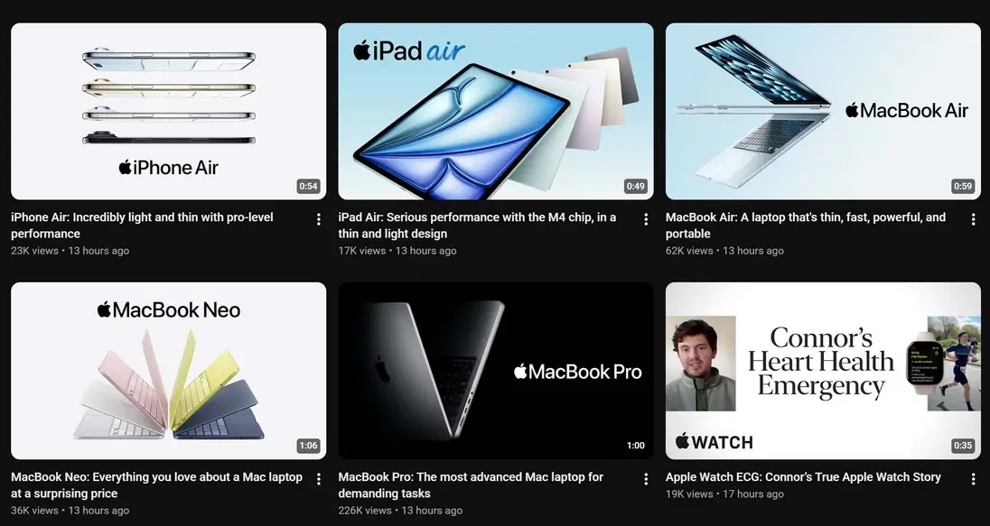 Apple продвигает старые видео iPhone 17 и других продуктов на своём YouTube-канале &mdash; возможно, это часть более широкой стратегии, а не ошибка.