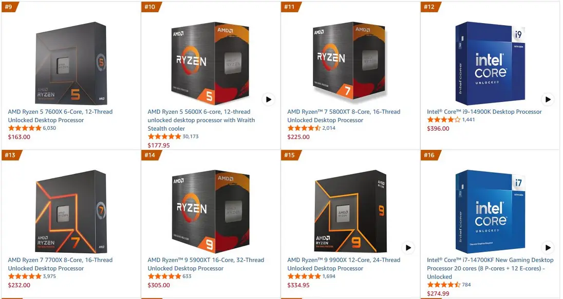 Два процессора Intel ворвались в топ-10 самых продаваемых CPU на Amazon, вернувшись после годового забвения