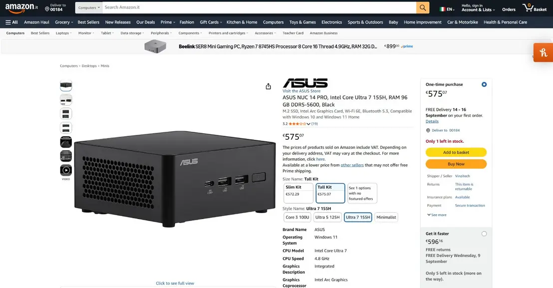 Официальные продавцы ASUS выставили на продажу NUC-ПК с 96 ГБ ОЗУ по невероятно низким ценам, но намеренно скрыли отсутствие памяти и накопителей в комплекте, чтобы обмануть покупателей