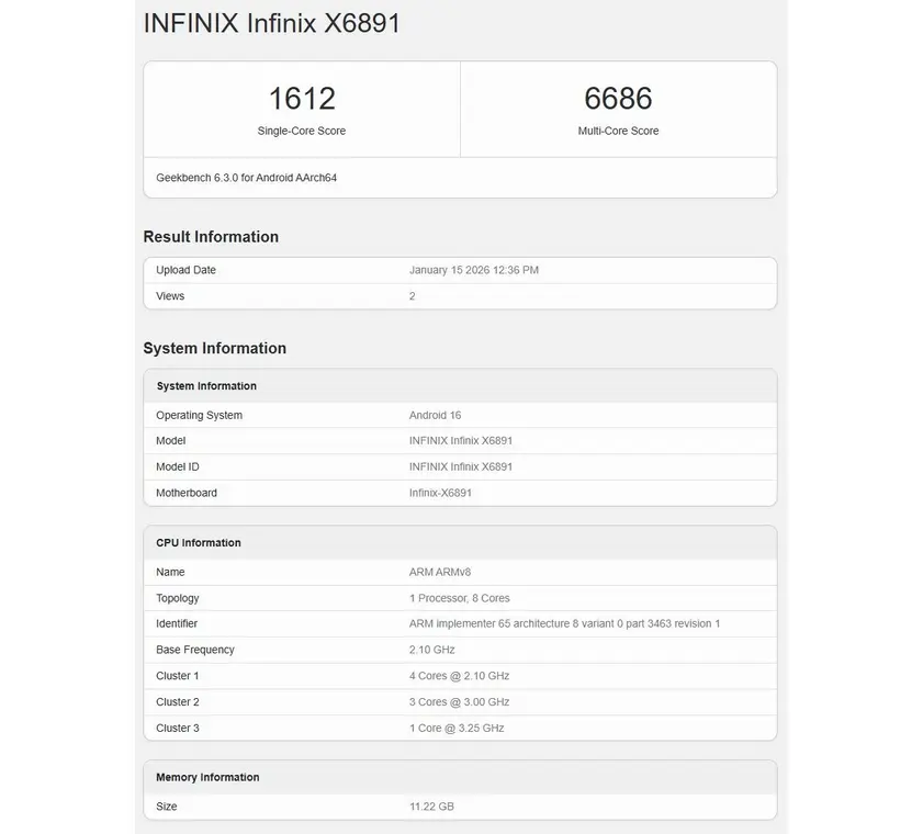 Infinix GT 50 Pro, похоже, тоже протестировали в Geekbench