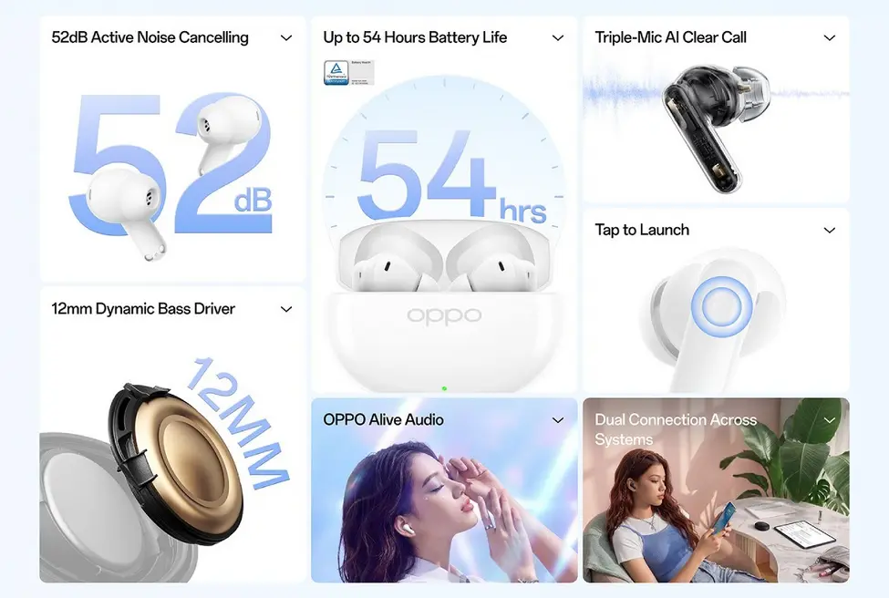 Oppo представила свои первые полупогружные наушники Enco Air5s и классические Enco Air5
