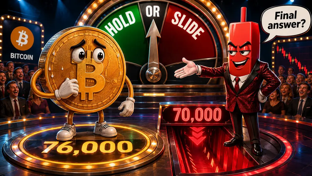 Курс Bitcoin балансирует на грани: риск падения до 70 000 долларов на фоне ослабления поддержки на отметке 76 000 долларов