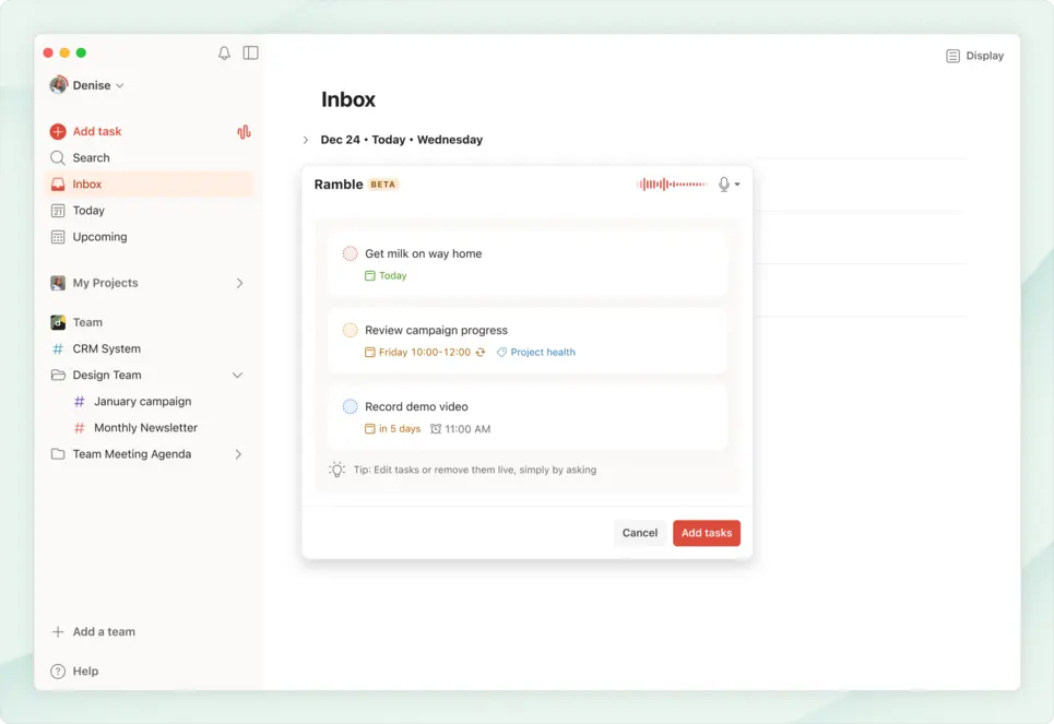 В приложении Todoist появилась возможность добавлять задачи в список дел с помощью голосовых команд ИИ.