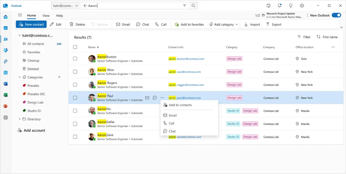 Microsoft наконец представила обновленные профили контактов в Outlook