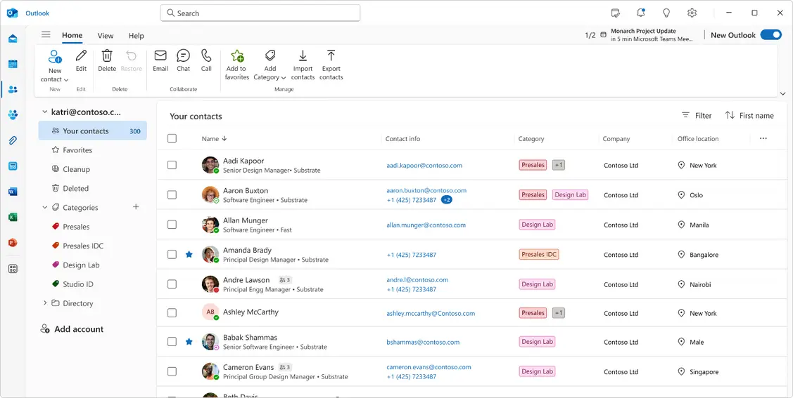 Microsoft наконец представила обновленные профили контактов в Outlook