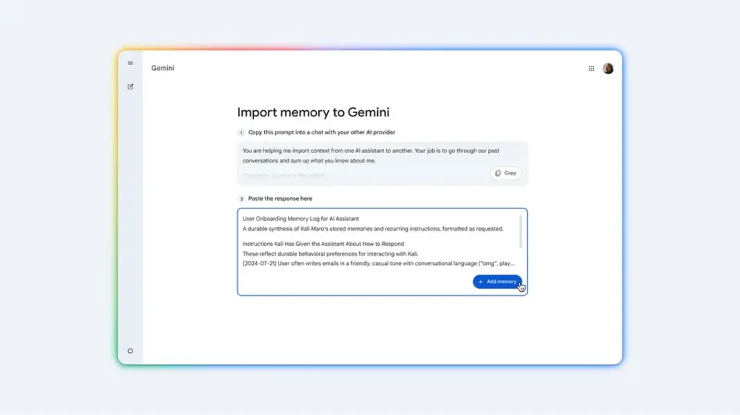 Google Gemini теперь позволяет импортировать историю чатов из ChatGPT или Claude