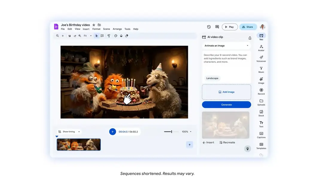 Google теперь позволяет управлять аватарами в приложении Vids с помощью промптов