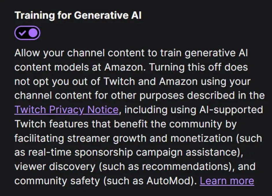 Amazon будет обучать ИИ на контенте стримеров Twitch по умолчанию, если они не откажутся