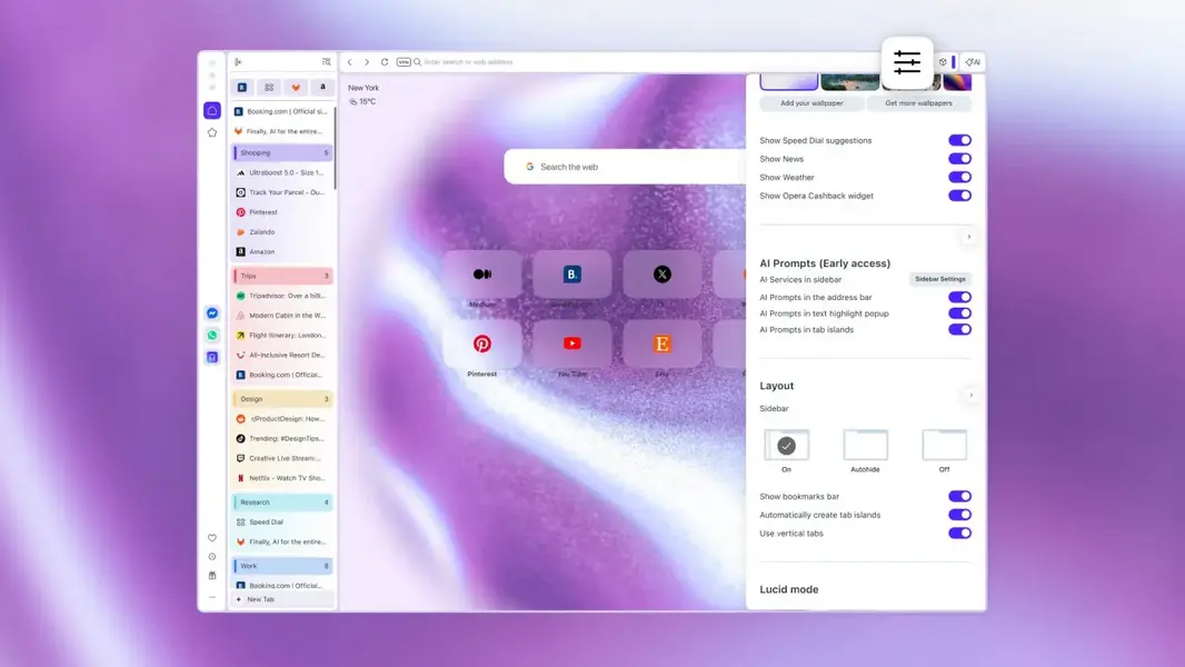 Opera One наконец-то добавляет вертикальные вкладки и улучшенную интеграцию с Google Lens
