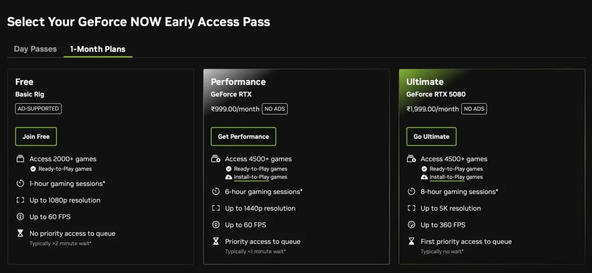 Nvidia GeForce Now стал доступен в Индии с тарифами Free, Performance и Ultimate