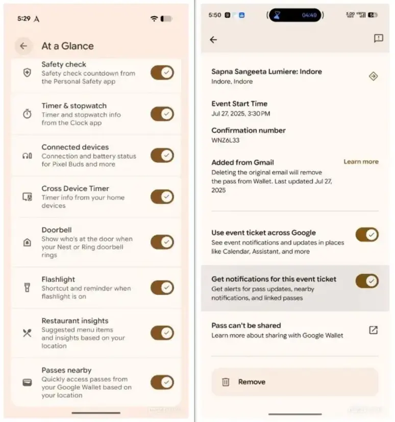 Виджет «At a Glance» от Google может получить функции «Passes Nearby» и «Restaurant Insights»