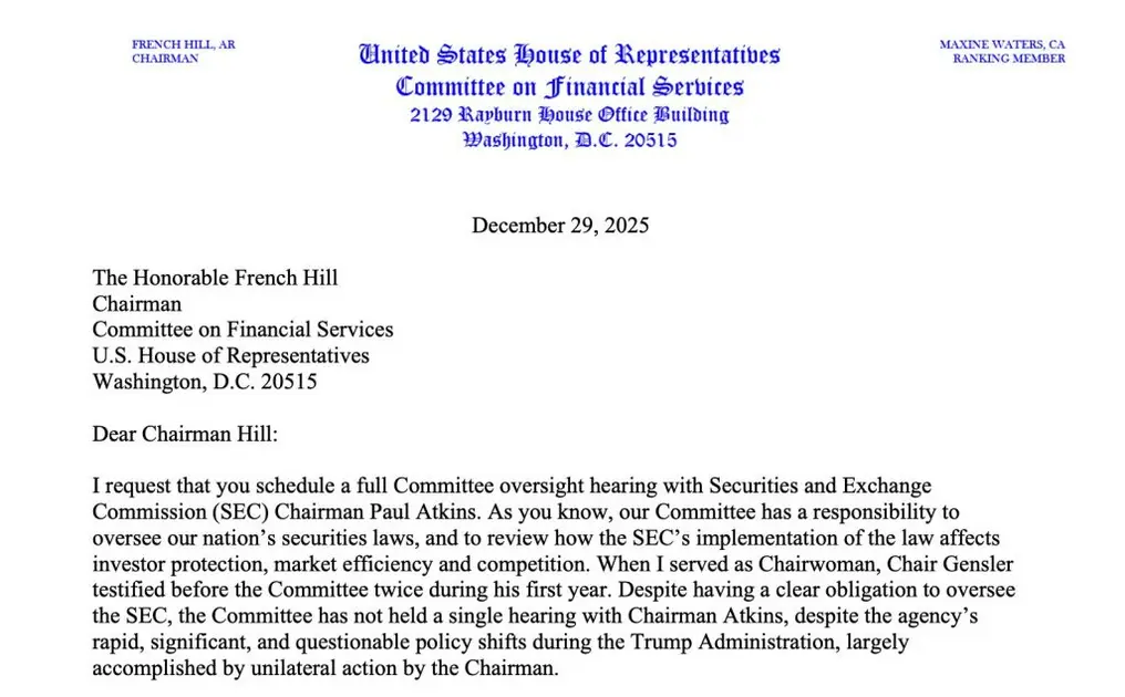 Максин Уотерс требует от SEC слушаний по поводу прекращённых дел, связанных с криптовалютами.