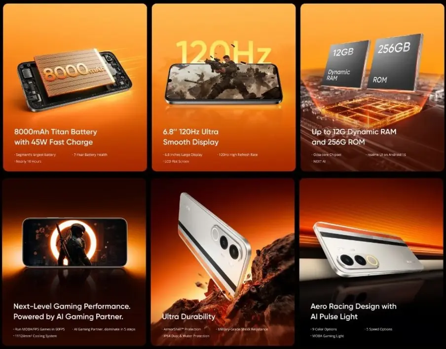 Realme P4x 4G официально представлен: аккумулятор на 8000 мАч и обновленный дизайн