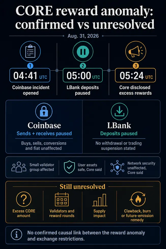 Сбой выплат валидаторам в Core DAO вызвал блокировку переводов на биржах и поставил под вопрос эмиссию токенов