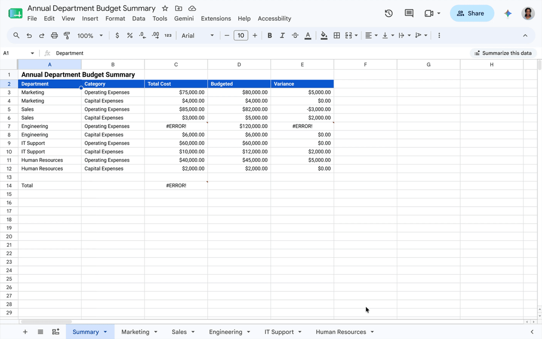 Gemini в Google Sheets теперь помогает находить и исправлять ошибки в формулах