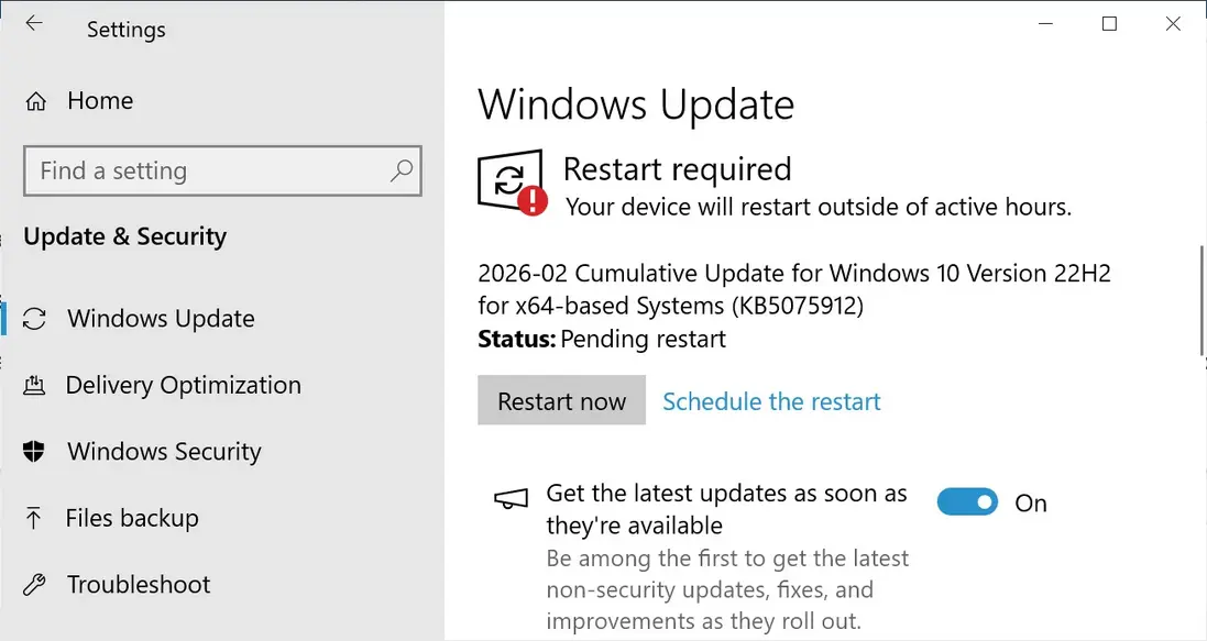 Microsoft выпускает расширенное обновление безопасности Windows 10 KB5075912