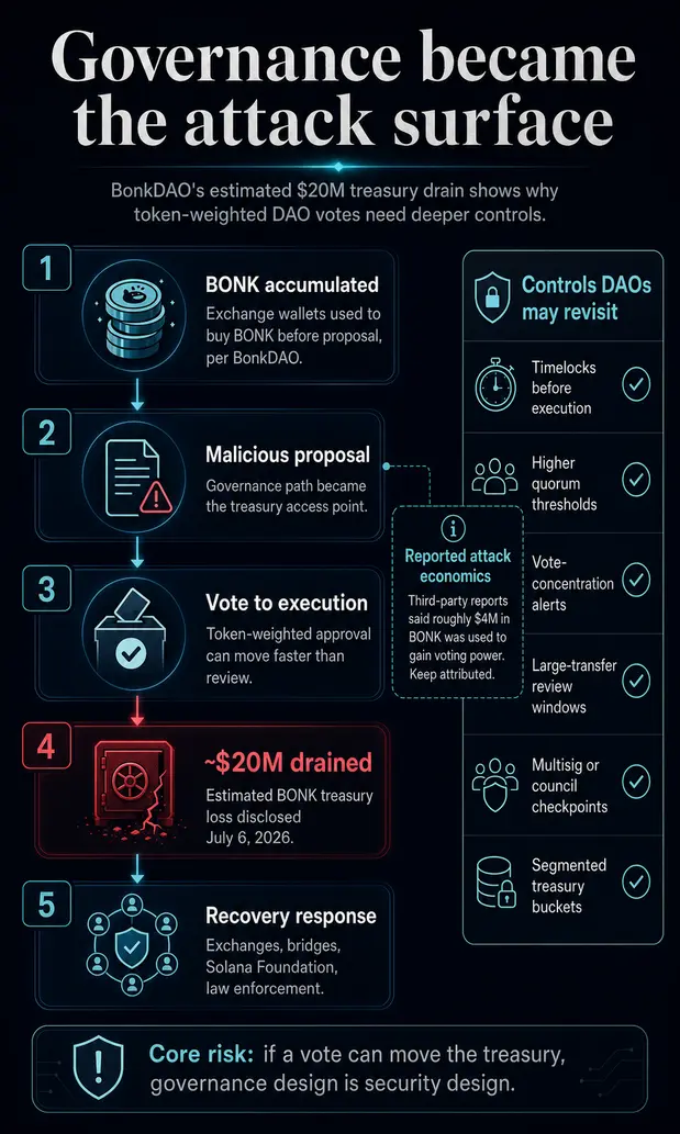 Потеря 20 миллионов долларов BonkDAO показала, как легко опустошить казну мемкоинов через обычное голосование