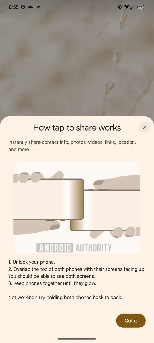 Утечка функции Tap to Share в новом Android раскрывает подробности системы передачи данных поблизости