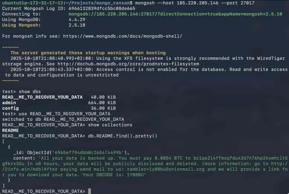 Открытые инстансы MongoDB по-прежнему подвергаются атакам с целью вымогательства данных