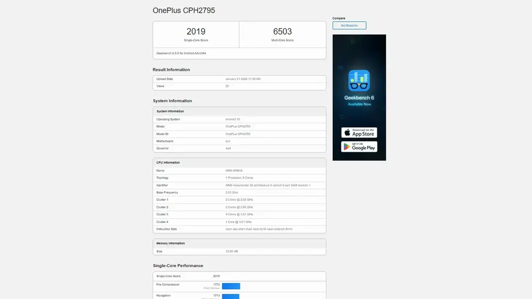 Основные характеристики OnePlus Nord 6, включая чипсет Snapdragon 8s Gen 4, раскрыты в базе данных Geekbench