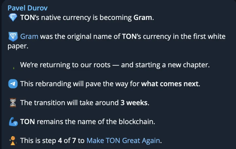 Toncoin (TON) возрождает название токена «Gram» в дерзкой попытке захватить 900-миллионную аудиторию Telegram