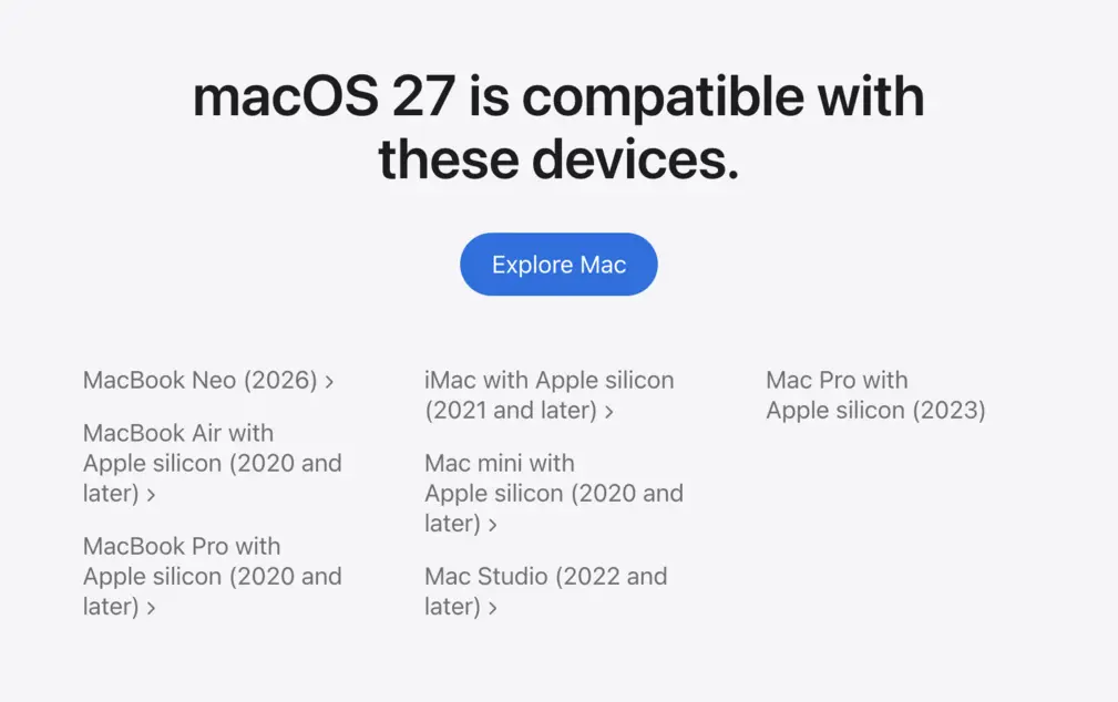 macOS 27 потребует чипы Apple Silicon: эра Intel Mac подходит к концу