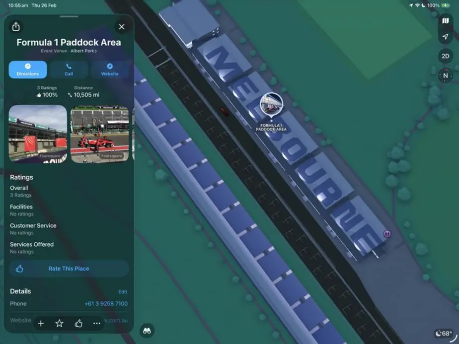 Apple Maps добавили гид по трассам Формулы-1 к сезону 2026 года