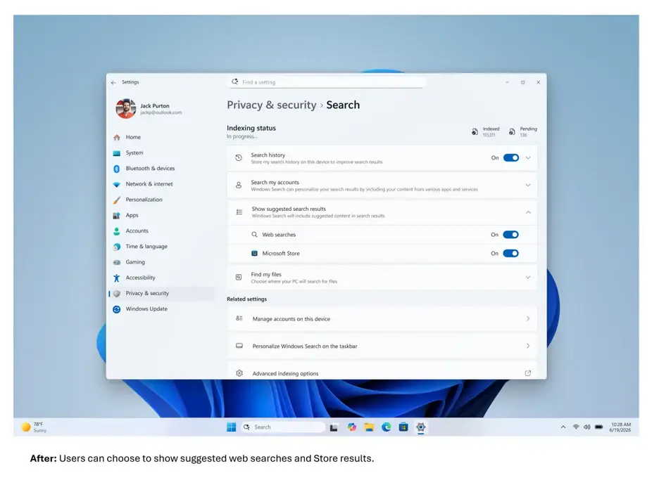 Новое обновление от Microsoft делает Windows Search быстрее и чище