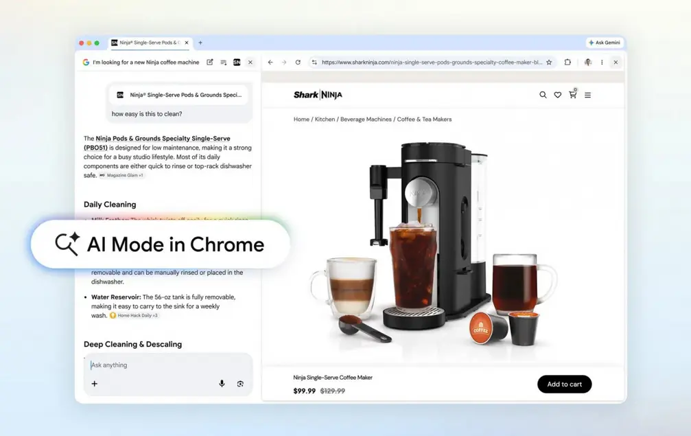 ИИ-режим Google в Chrome теперь открывает ссылки рядом в одной вкладке