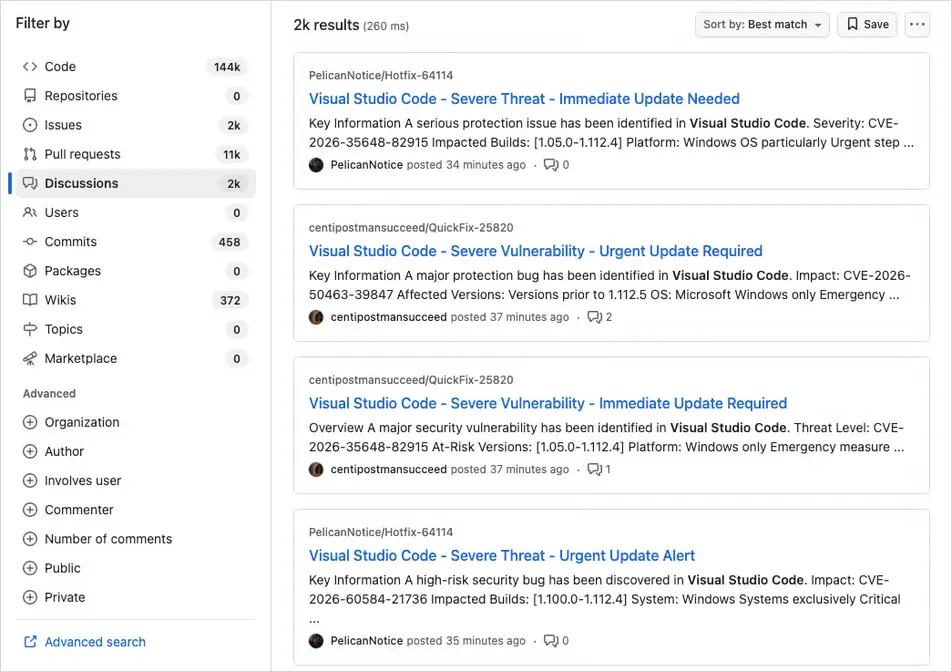 Фейковые уведомления VS Code на GitHub распространяют вредоносное ПО среди разработчиков