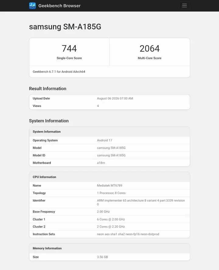 Samsung Galaxy A18: бенчмарки раскрыли переработанное железо и новый софт
