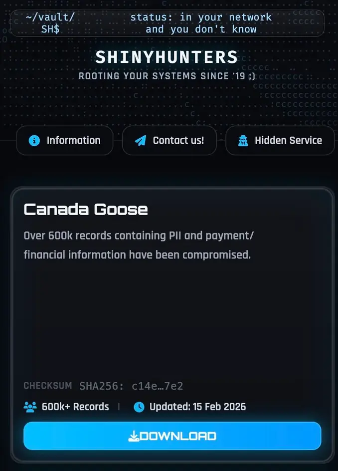 Утечка данных Canada Goose: хакеры выложили в сеть сведения о 600 000 клиентов