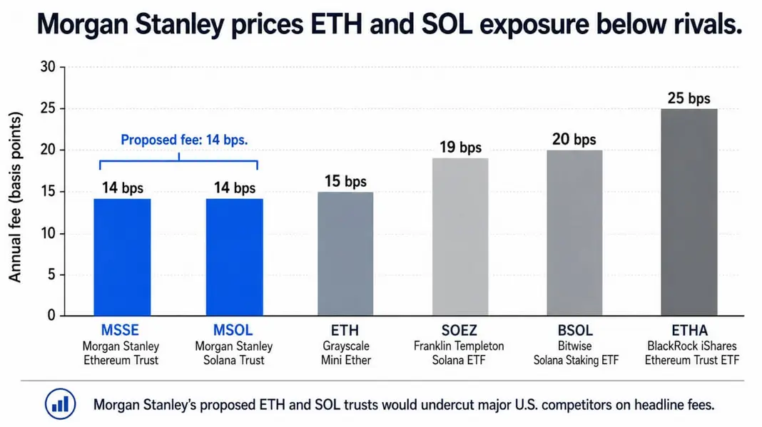 Предложенные Morgan Stanley комиссии в 0,14% на ETH и SOL могут превратить следующую гонку крипто-ETF в ценовую войну