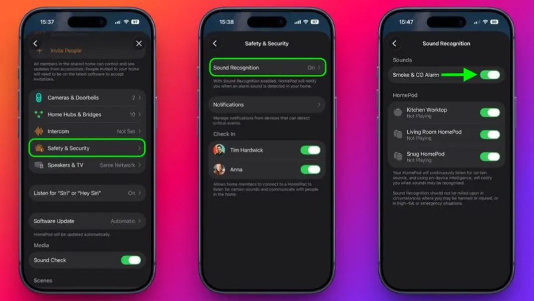 Настройте HomePod для оповещения о сигналах датчиков дыма