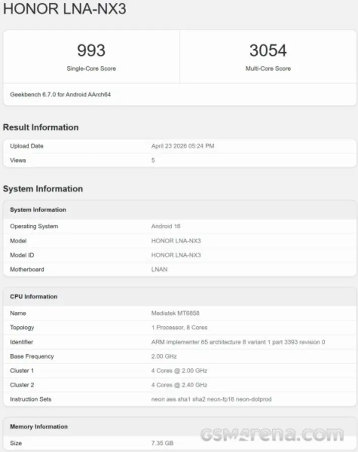 Предполагаемый Honor 600e засветился в Geekbench: известны основные характеристики