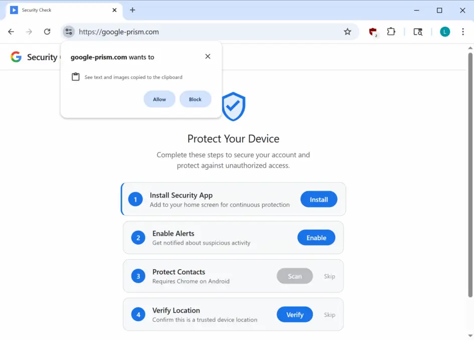 Поддельный сайт Google Security использует PWA-приложение для кражи учетных данных и кодов MFA