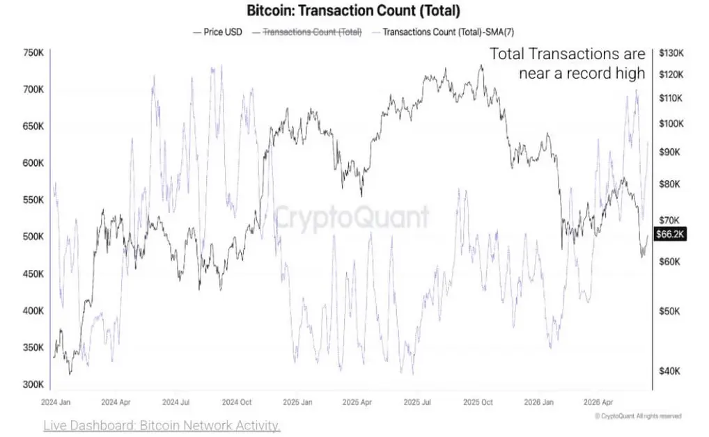 Активность в сети Bitcoin резко подскочила до максимума 2024 года, несмотря на застой цены