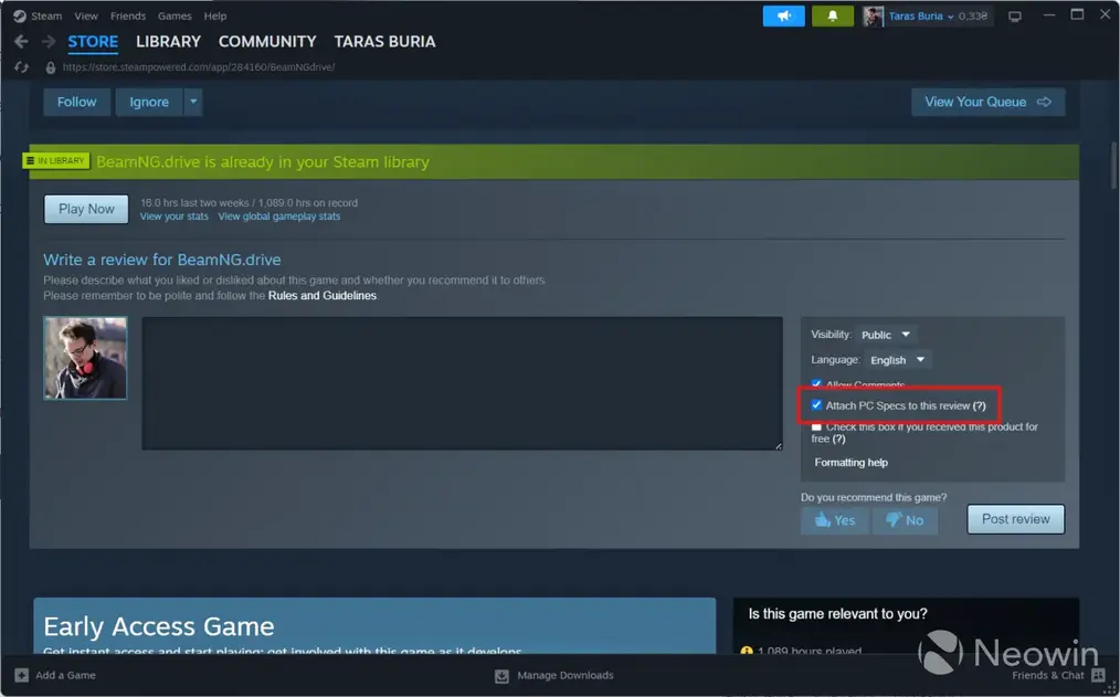 Steam позволит прикреплять характеристики ПК к обзорам игр