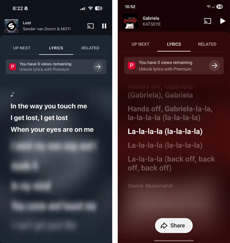 Google экспериментирует с ограничением доступа к текстам песен в YouTube Music платной подпиской &laquo;paywall&raquo;