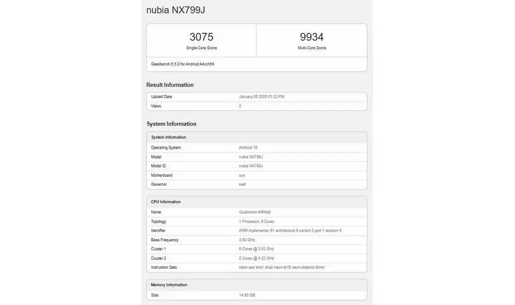 RedMagic 11 Air, судя по всему, засветился в Geekbench, раскрыв информацию о чипсете и объёме оперативной памяти