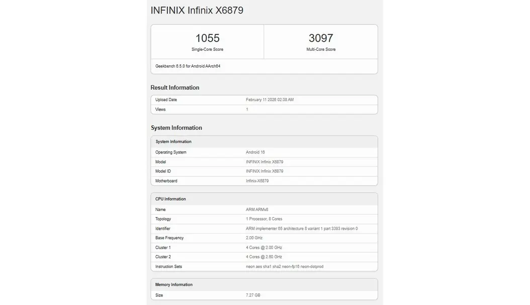 Infinix Note 60 прошел тестирование в Geekbench, раскрыв используемый в нем SoC