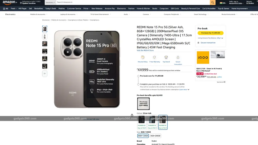 На Amazon появились варианты расцветок и конфигурации памяти смартфонов серии Redmi Note 15 Pro