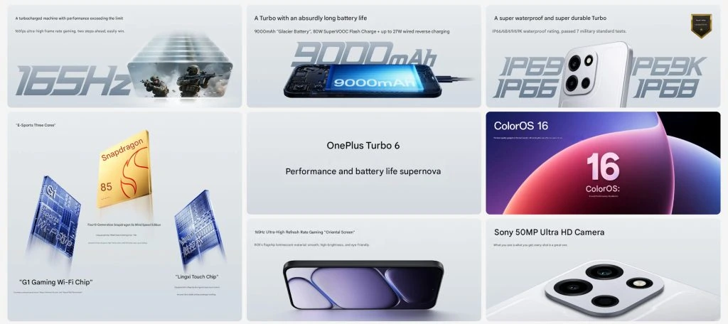 В Китае представлена серия OnePlus Turbo 6 с флагманскими характеристиками и частотой обновления экрана 165 Гц для гейминга.