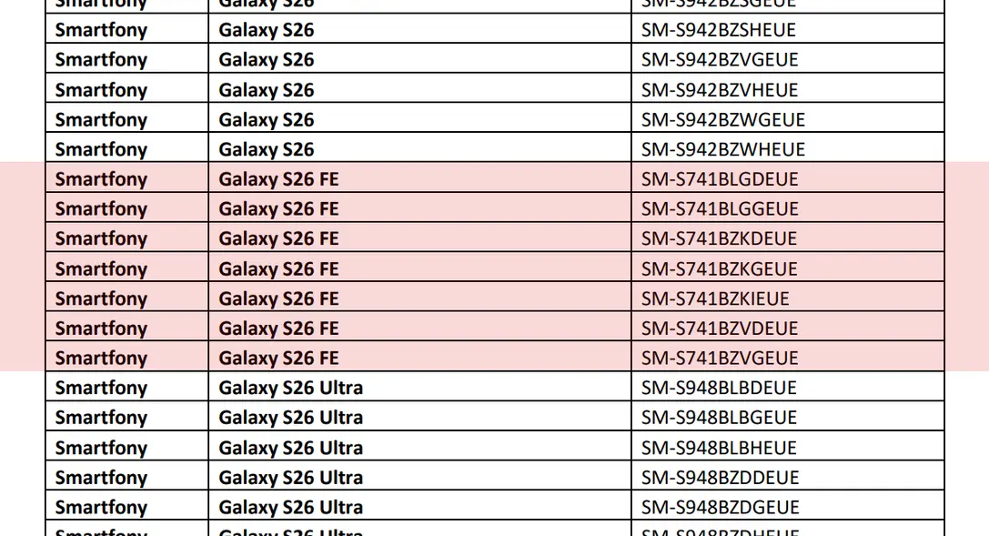 Samsung Poland опубликовала список из 7 позиций для Galaxy S26 FE